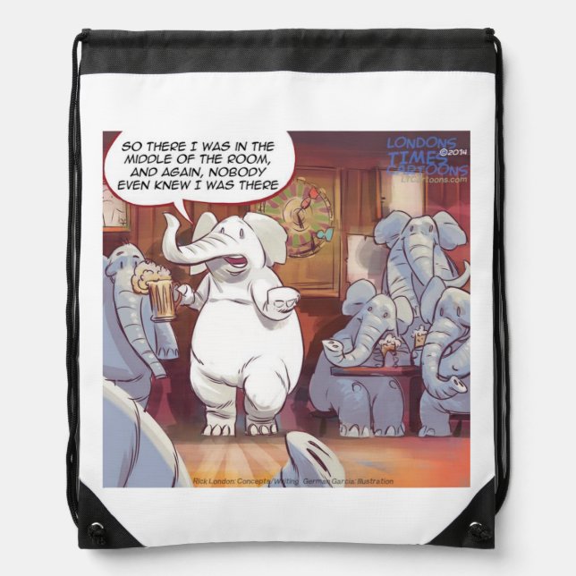Funny White Elephant Drawstring Backpack (Front)