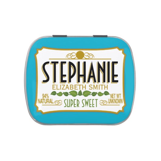 Funny White Elephant Gift with Name Jelly Belly Tin (Top)