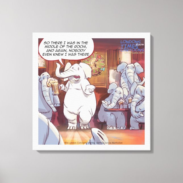 Funny White Elephant In Room Canvas Print (Front)