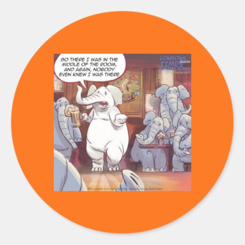 Funny White Elephant In The Room Classic Round Sticker