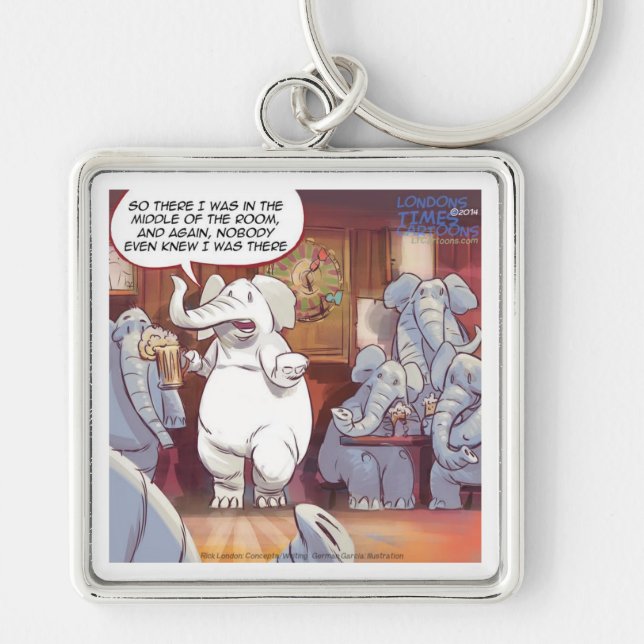 Funny White Elephant In The Room Keychain (Front)