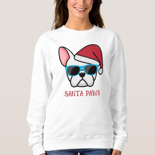 Funny White Frenchie Santa Paws Christmas Sweatshirt (Front)