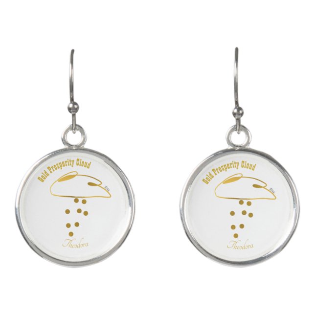 Funny White Gold Prosperity Cloud Earrings (Front)
