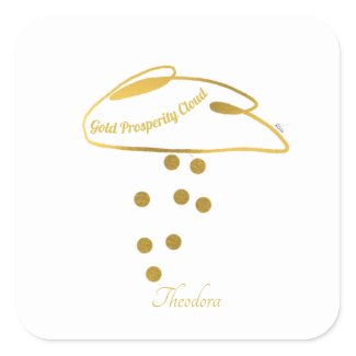 Funny White Gold Prosperity Cloud Square Sticker