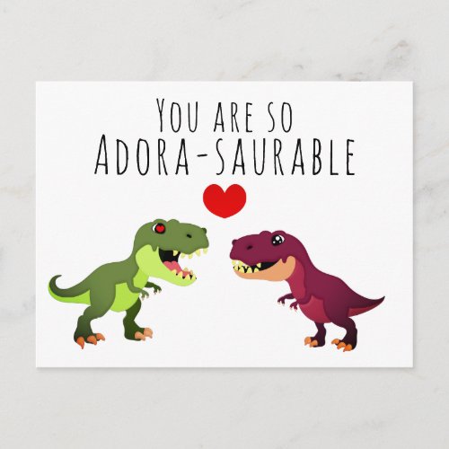 Funny White Kawaii Dinosaur Pun Valentines Day Postcard