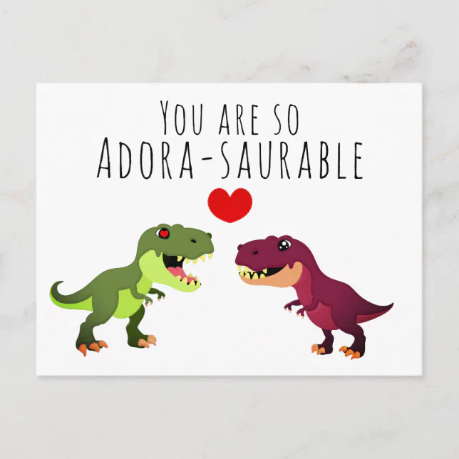 Funny White Kawaii Dinosaur Pun Valentines Day Postcard | Zazzle