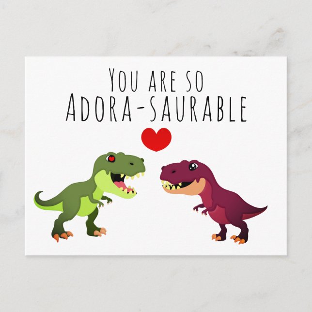 Funny White Kawaii Dinosaur Pun Valentines Day Postcard (Front)