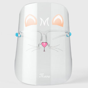 Funny white kitty cat & meow text face shield