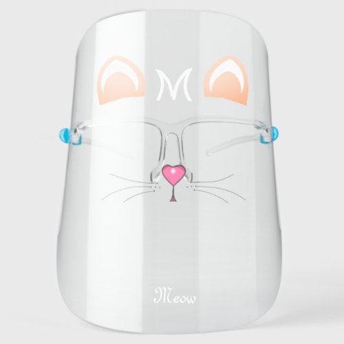 Funny white kitty cat  meow text face shield
