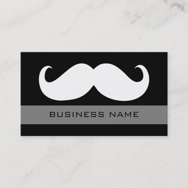 Funny White Mustache and Plain Black Business Card (Front)