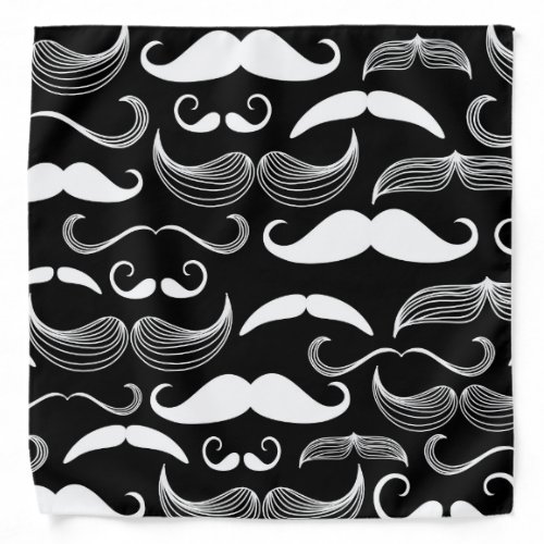 Funny White Mustache Design on Black Bandana