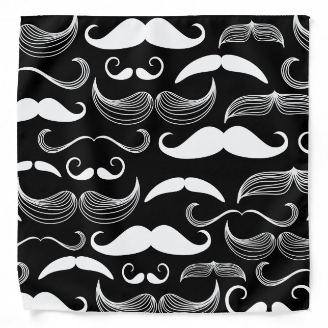 Funny White Mustache Design on Black Bandana (Front)