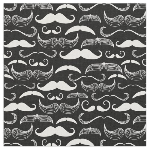 Funny White Mustache Design on Black Fabric