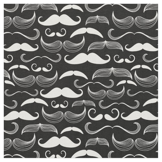 Funny White Mustache Design on Black Fabric (Close Up)