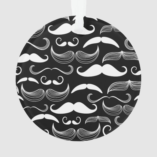 Funny White Mustache Design on Black Ornament (Back)