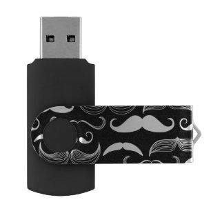 Funny White Mustache Design on Black Wall Decal Flash Drive