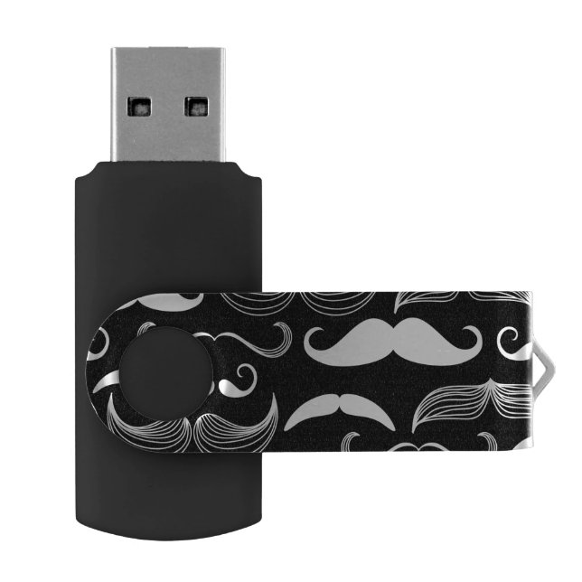 Funny White Mustache Design on Black Wall Decal Flash Drive (Opened)