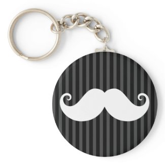 Funny white mustache on black gray striped pattern key chain