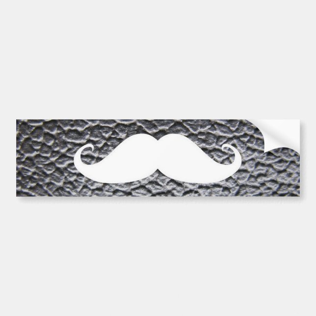 Funny White Mustache On Black Leather Pattern Bumper Sticker (Front)