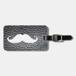Funny White Mustache On Black Leather Pattern Luggage Tag