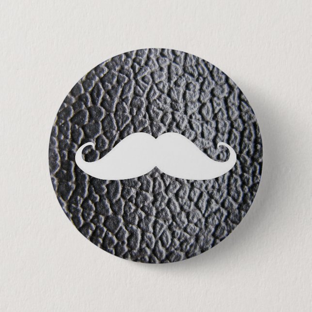 Funny White Mustache On Black Leather Pattern Pinback Button (Front)