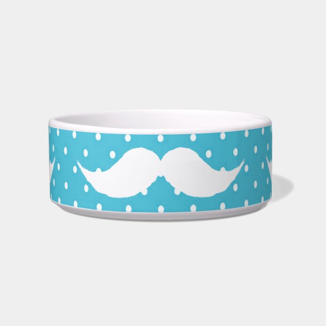 Funny White Mustache On Blue Polka Dots Pattern Bowl (Front)
