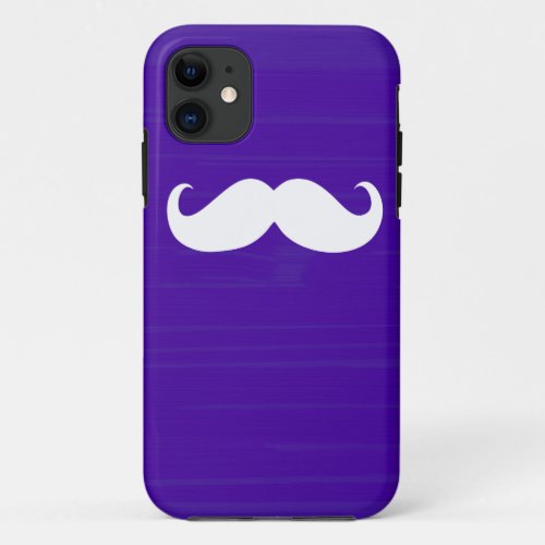 Funny White Mustache on Dark Purple Background iPhone 11 Case