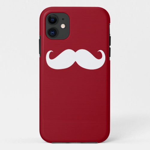 Funny White Mustache on Dark Red Background iPhone 11 Case