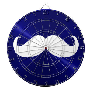 Funny White Mustache on Metal Blue Background Dartboard With Darts