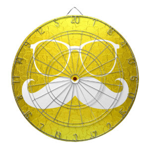 Funny White Mustache on Metal Gold Background Dartboard