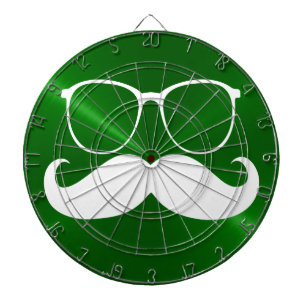 Funny White Mustache on Metal Green Background Dartboard With Darts