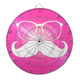 Funny White Mustache on Metal Hot Pink Background Dartboard