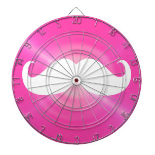 Funny White Mustache on Metal Hot Pink Background Dartboard With Darts