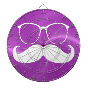 Funny White Mustache on Metal Purple Background Dart Board