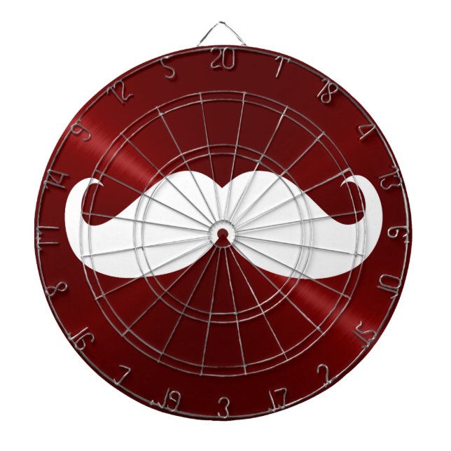 Funny White Mustache on Metal Red Background Dartboard (Front)