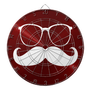 Funny White Mustache on Metal Red Background Dartboard