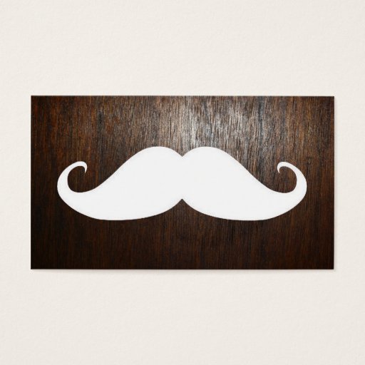 Customizable Funny White Mustache on oak wood background Business Card Templates