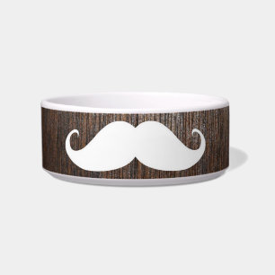 Funny White Mustache on oak wood background Bowl