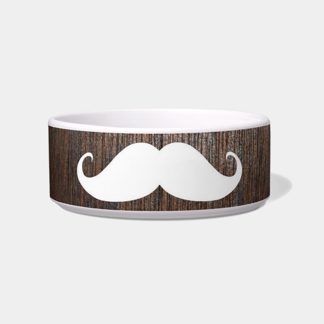 Funny White Mustache on oak wood background Bowl (Front)