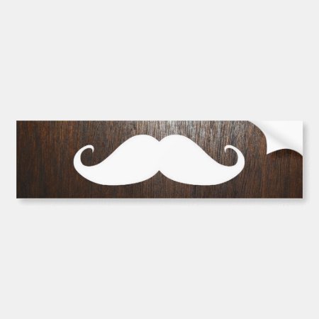 Funny White Mustache On Oak Wood Background Bumper Sticker