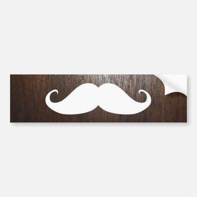 Funny White Mustache on oak wood background Bumper Sticker (Front)