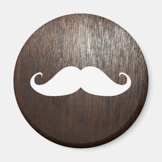 Funny White Mustache on oak wood background Magnet (Front)