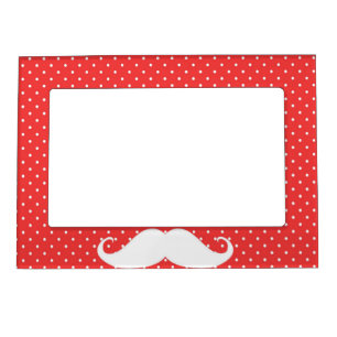 Funny White Mustache On Red Polka Dots Magnetic Photo Frame