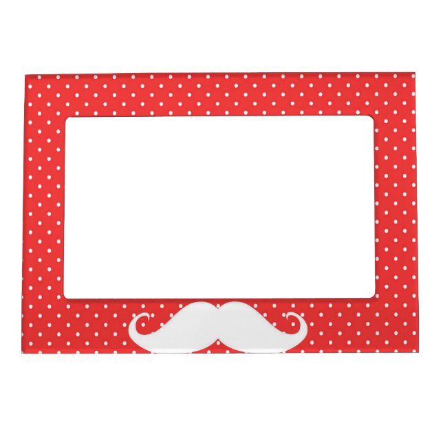 Funny White Mustache On Red Polka Dots Magnetic Photo Frame (Front)