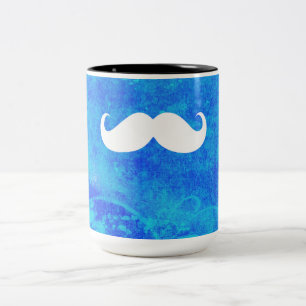 Funny White Mustache on Vintage Background 3 Two-Tone Coffee Mug