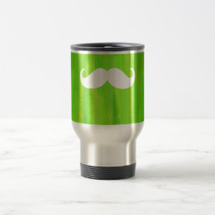 Funny White Mustache on Vintage Green Background Travel Mug