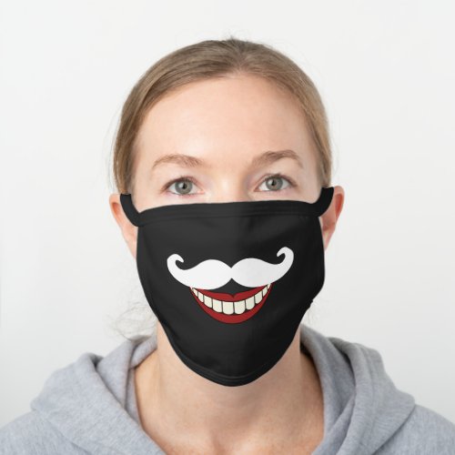 Funny White Mustache Red Lips Teeth Simple Black Cotton Face Mask