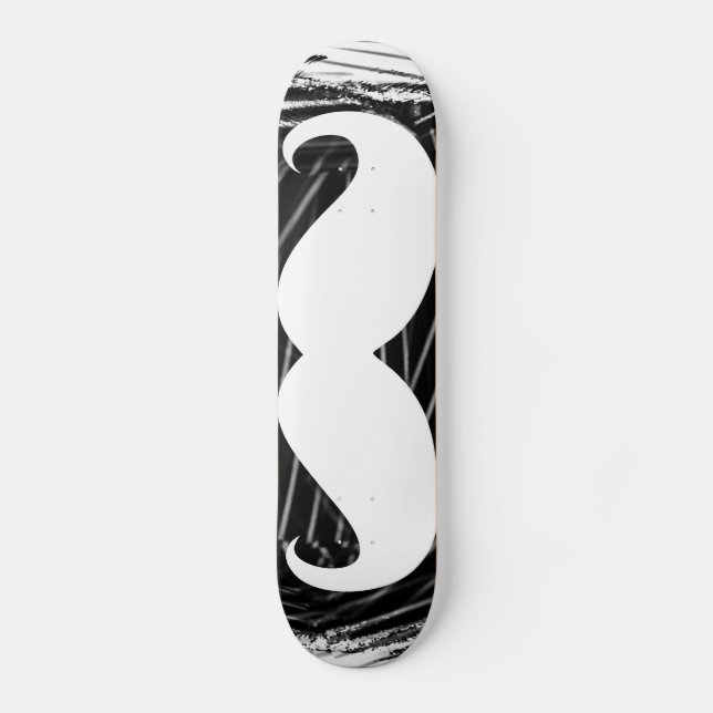 Funny white mustache skateboard deck (Front)