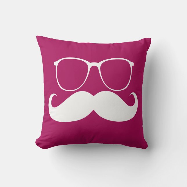 Funny White Mustache Throw Pillow (Front)