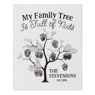 Funny White Photo Family Tree is Full of Nuts Faux Canvas Print